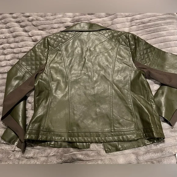 NY&C WOMEN FAUX LEATHER MOTO JACKET OLIVE GREEN XL NEW YORK COMPANY REG $90 NWT - Picture 3 of 6